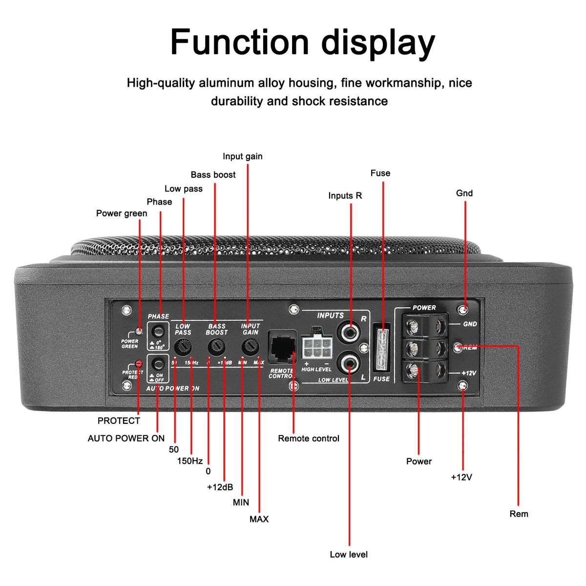 10 Inch 600W Car Subwoofer High Power Pure Bass Under-Seat Power Amplifiers Speaker 12 V for Car Truck RV