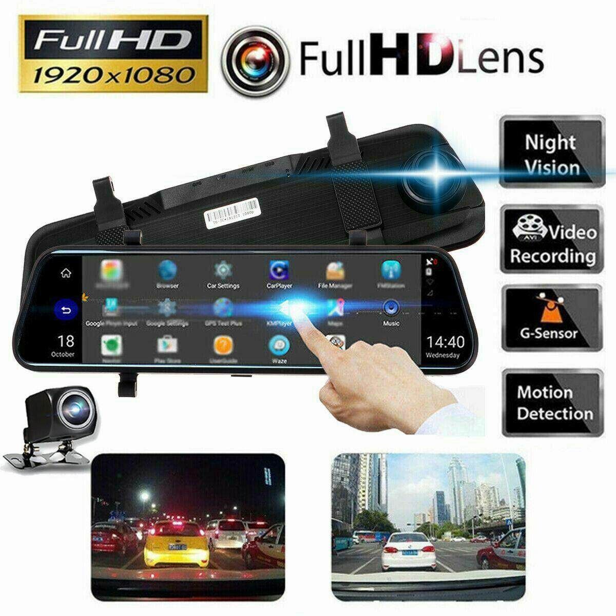 10" Dual Lens Car DVR Dash Cam Front And Rear Mirror Camera Video Recorder 1080P