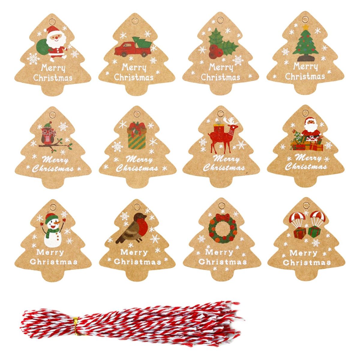 Christmas Labels Stickers Party Ornament Xmas Tree Shaped 98 PCS B