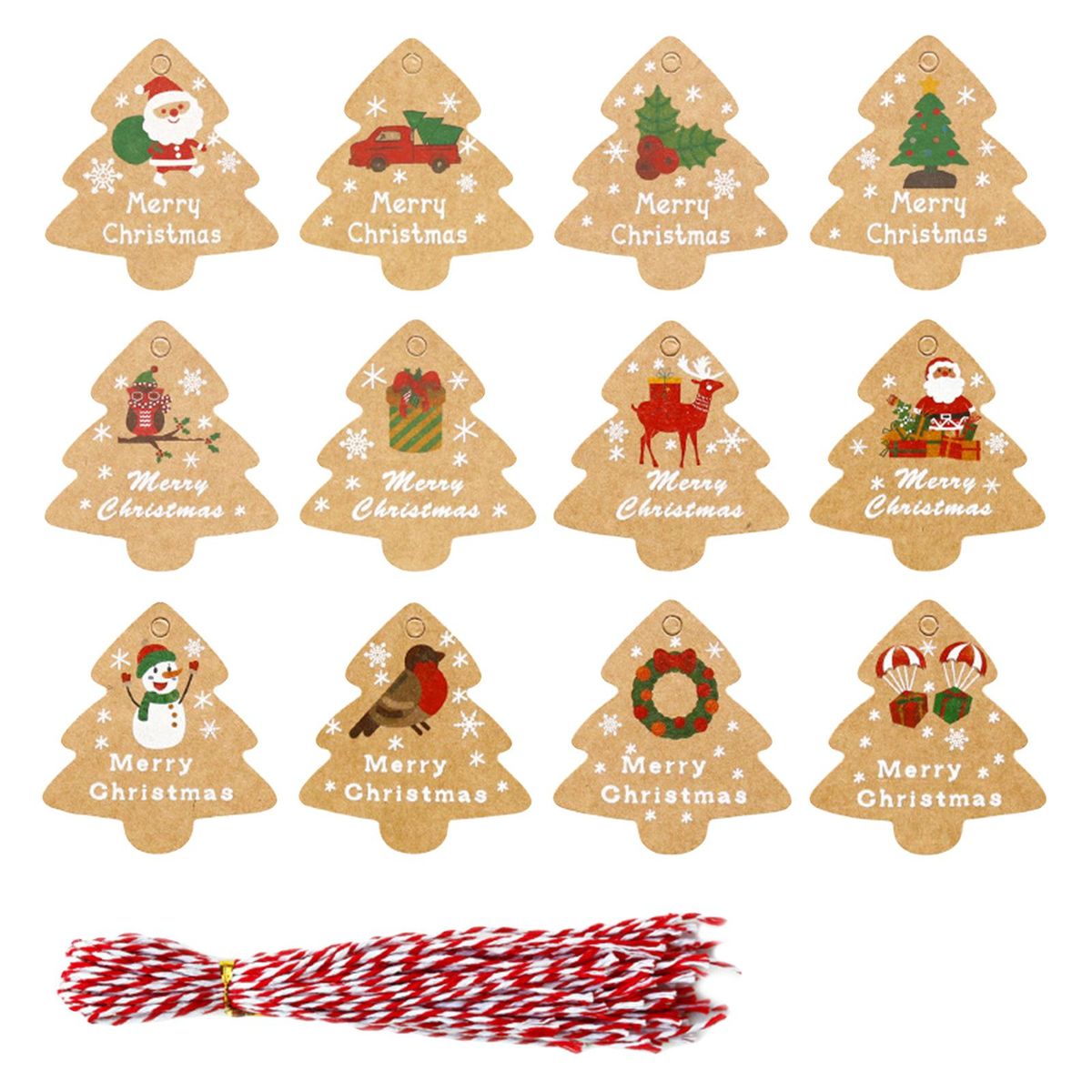 Christmas Labels Stickers Party Ornament Xmas Tree Shaped 98 PCS B