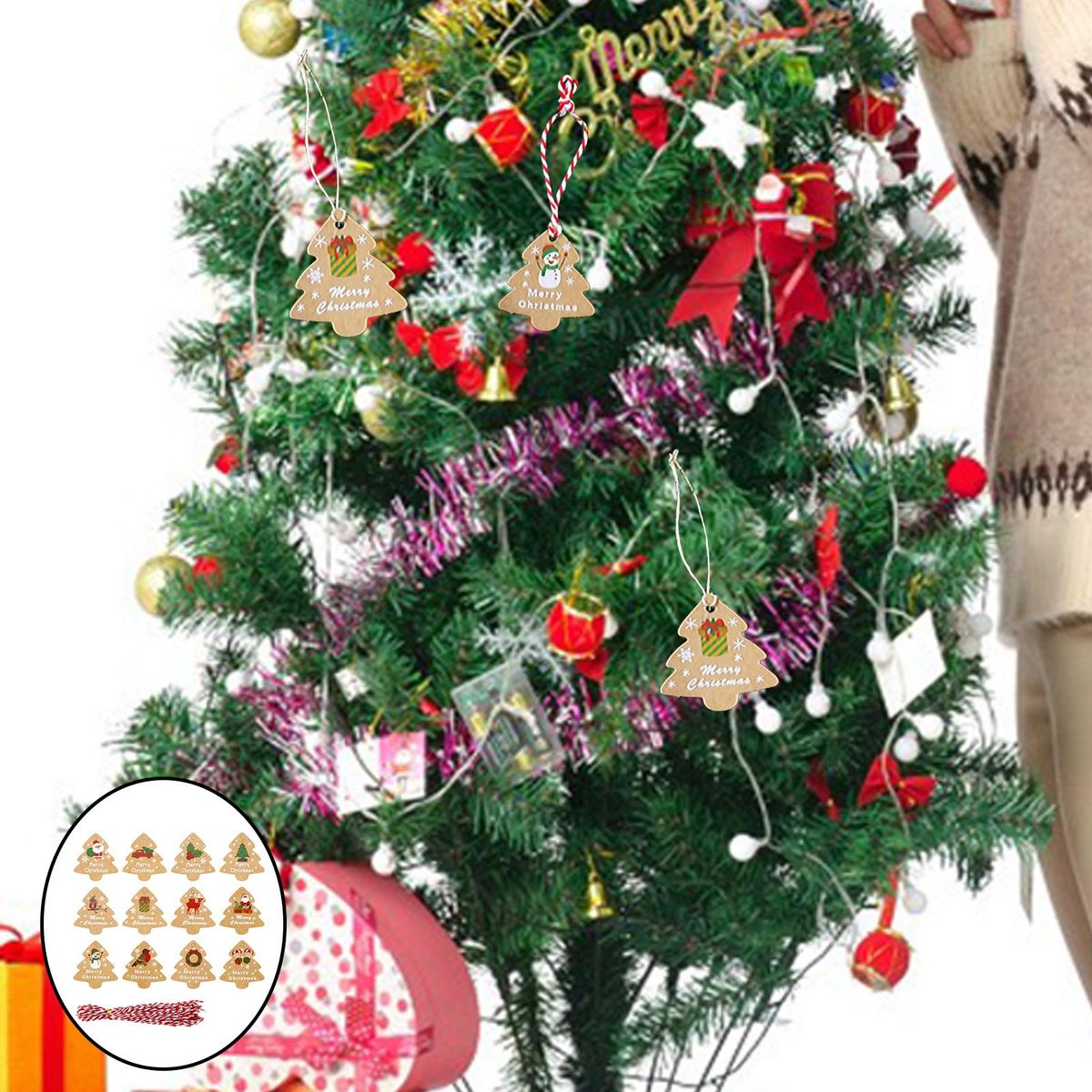 Christmas Labels Stickers Party Ornament Xmas Tree Shaped 98 PCS B