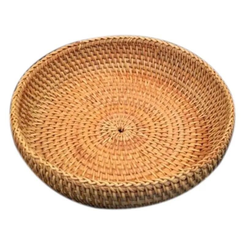 Handmade Autumn Rattan Weaving Round Storage Basket Fruit Dish Rattan Bread Basket for Kitchen Food Picnic Bread Sundry Mini C