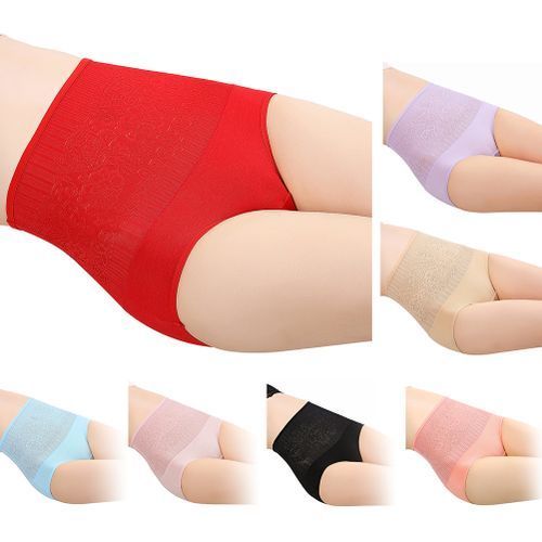 Women High Waist Jacquard Tummy Control Lift Hip Cotton Panties-Watermelon Red