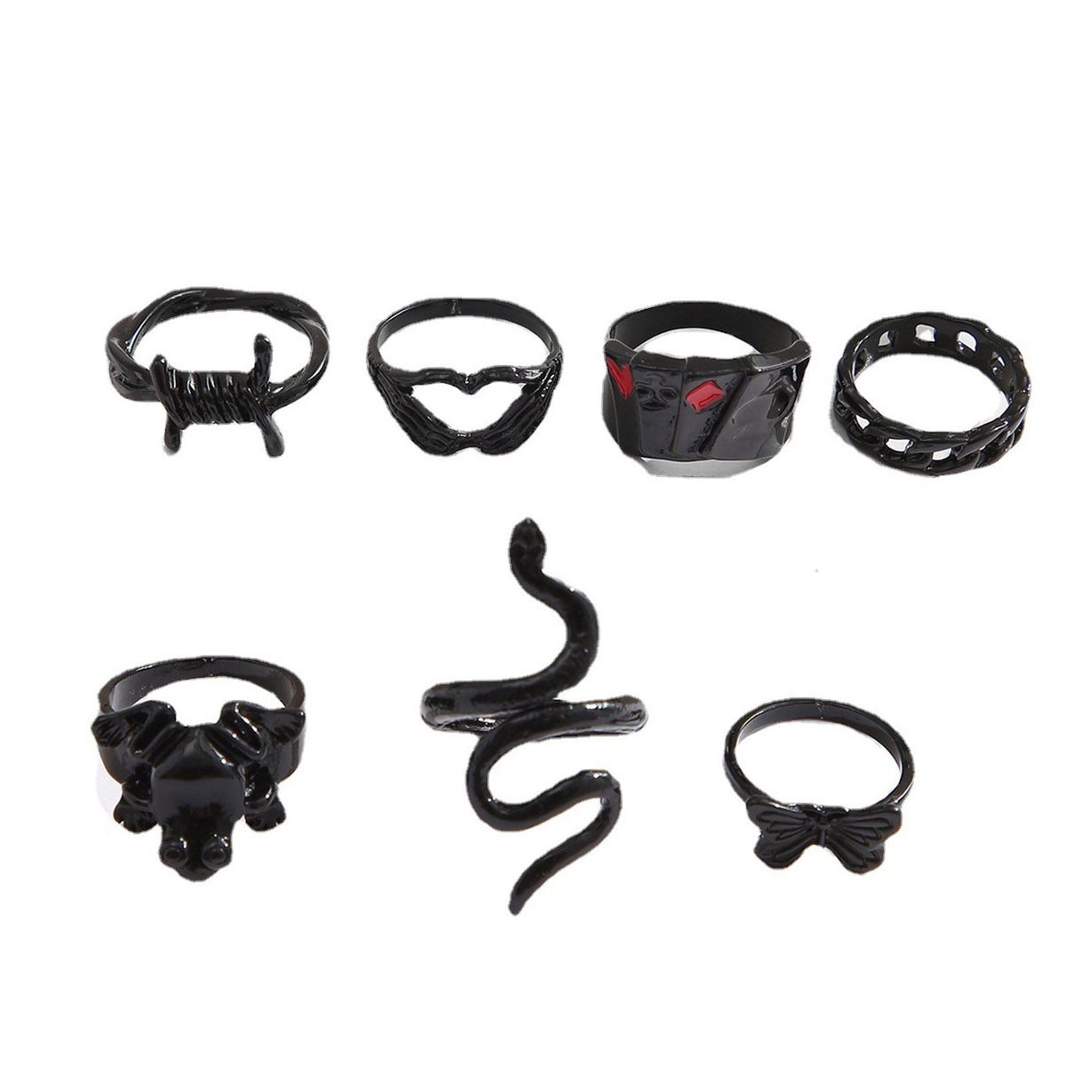 7Pcs Rings Men Women Punk Goth Snake Rings Black