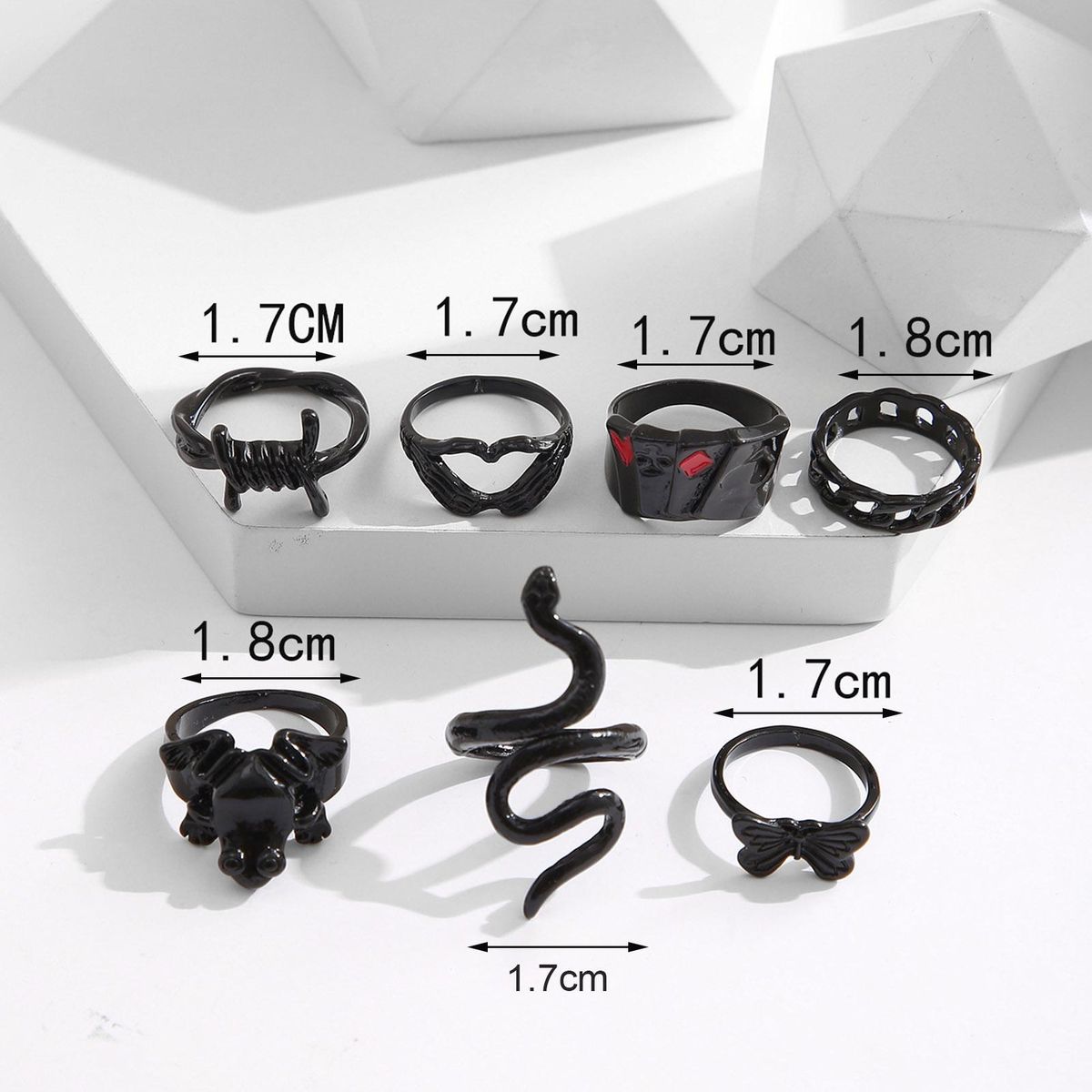 7Pcs Rings Men Women Punk Goth Snake Rings Black