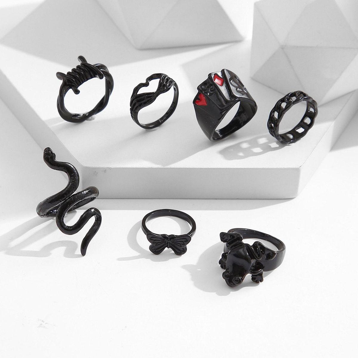 7Pcs Rings Men Women Punk Goth Snake Rings Black