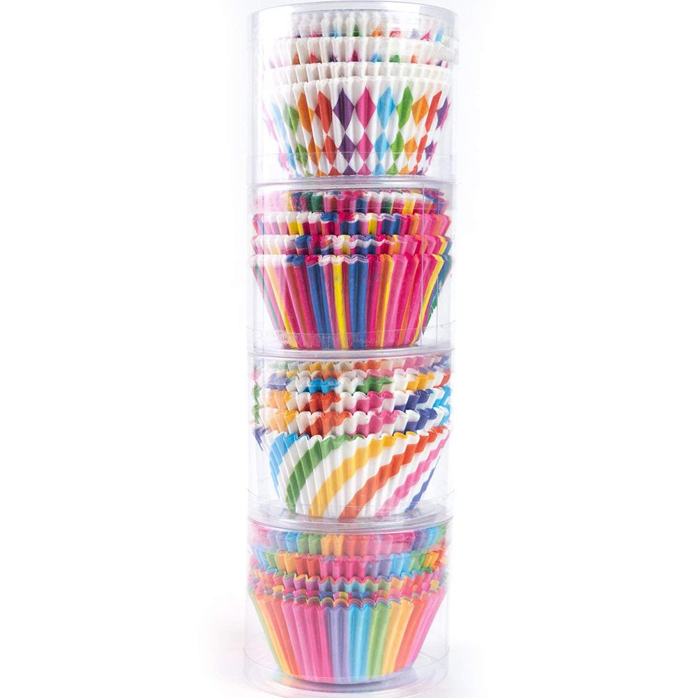 100Pcs Colorful Rainbow Cupcake Cake Case Muffin Baking