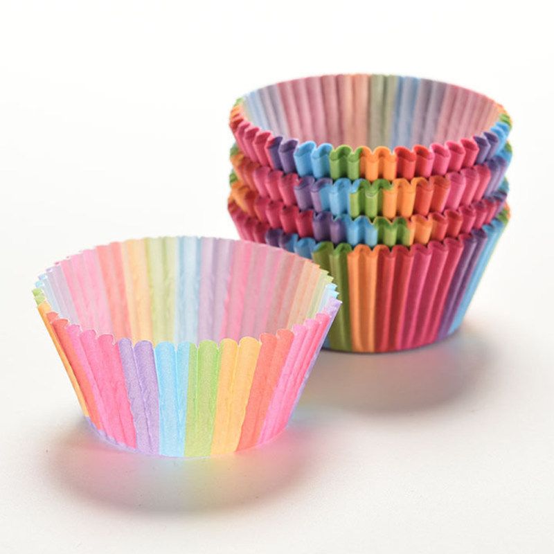 100Pcs Colorful Rainbow Cupcake Cake Case Muffin Baking