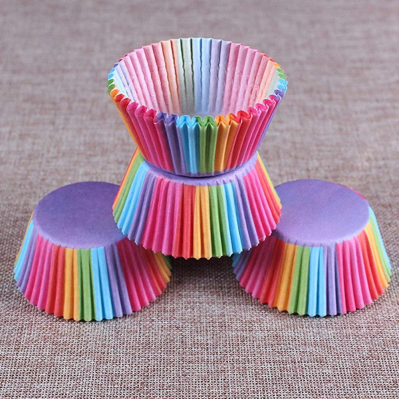 100Pcs Colorful Rainbow Cupcake Cake Case Muffin Baking