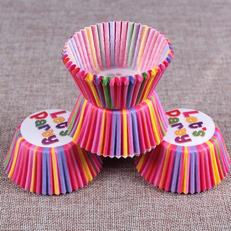 100Pcs Colorful Rainbow Cupcake Cake Case Muffin Baking