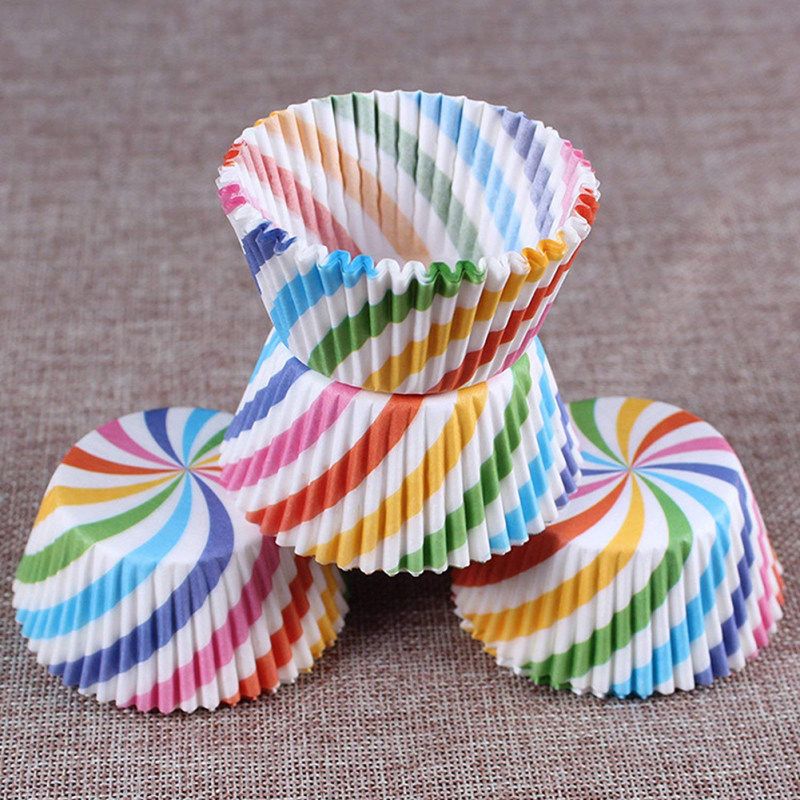 100Pcs Colorful Rainbow Cupcake Cake Case Muffin Baking