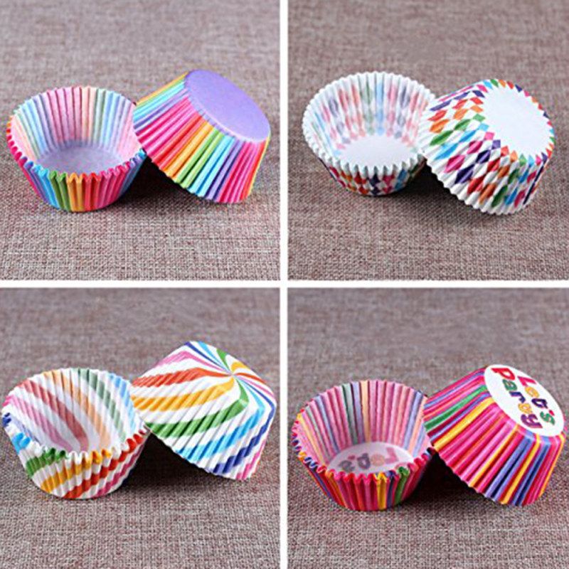 100Pcs Colorful Rainbow Cupcake Cake Case Muffin Baking