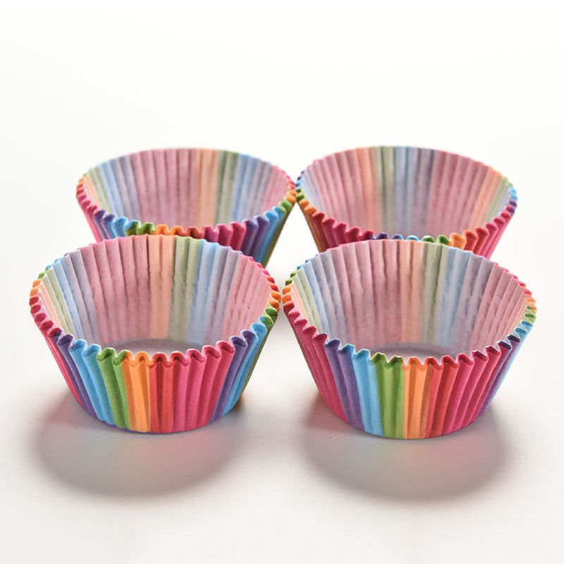 100Pcs Colorful Rainbow Cupcake Cake Case Muffin Baking
