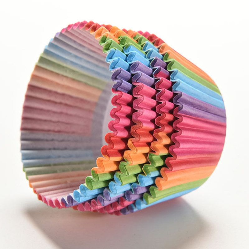 100Pcs Colorful Rainbow Cupcake Cake Case Muffin Baking