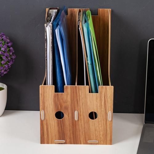 2 Grid A4 Detachable Wooden Office Desktop File Book Magazine Stand Rack Holder Table Document Filing Box Organizer Bookends