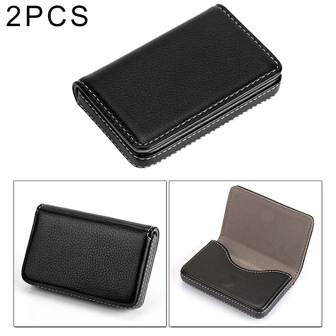 2 PCS Premium PU Leather Business Card Case With Magnetic Closure , Size: 10*6.5*1.7cm(Black)