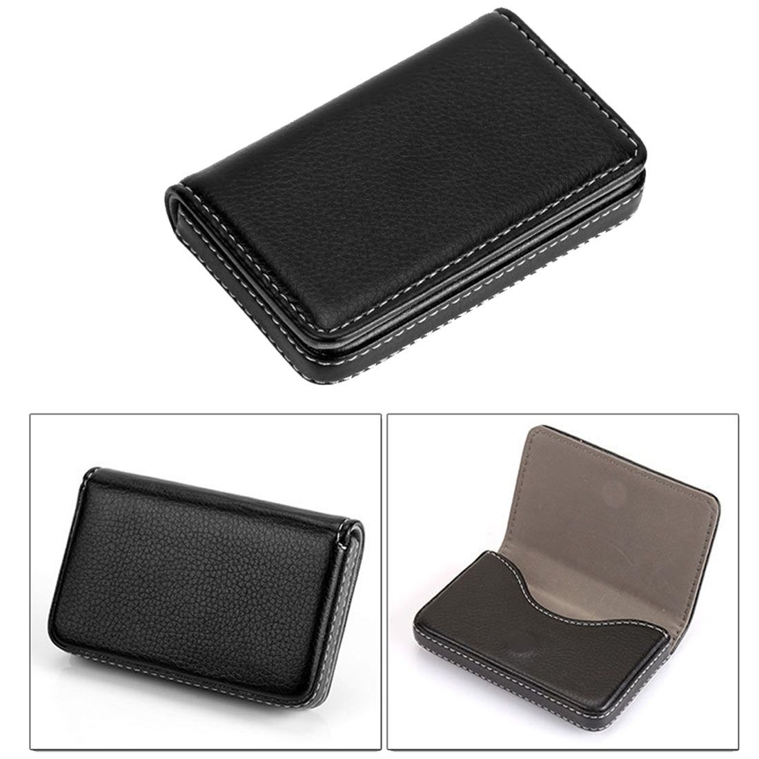 2 PCS Premium PU Leather Business Card Case With Magnetic Closure , Size: 10*6.5*1.7cm(Black)