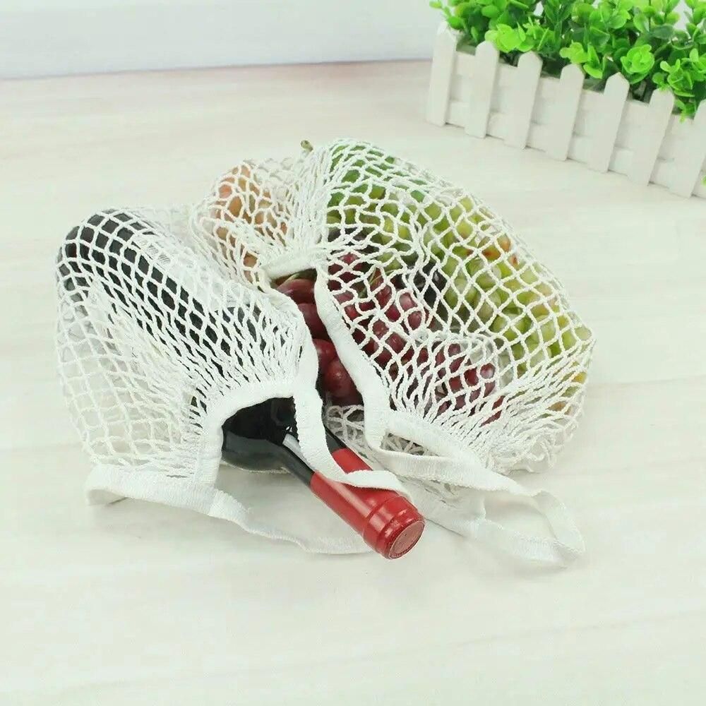 2Pcs Portable Reusable Mesh Cotton Net String Bag Organizer Shopping Tote Handbag Fruit Storage Shopper NEW (black,beige)