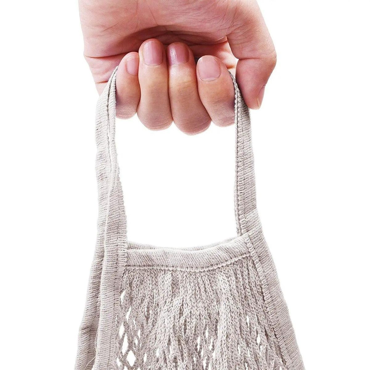 2Pcs Portable Reusable Mesh Cotton Net String Bag Organizer Shopping Tote Handbag Fruit Storage Shopper NEW (black,beige)