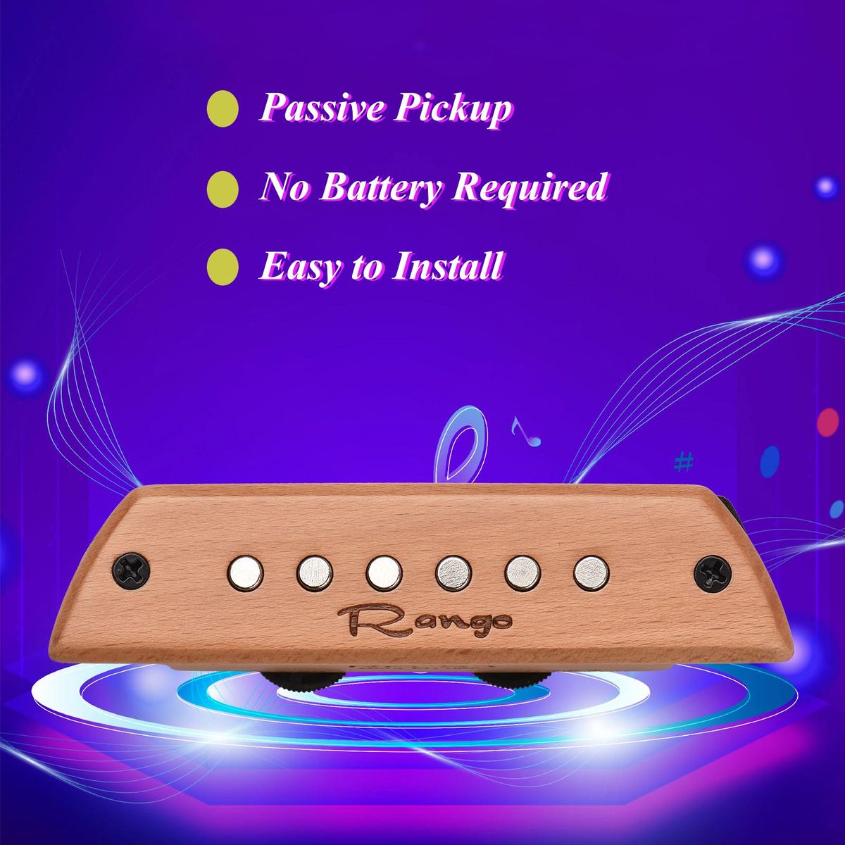 Rango RG-S3 Acoustic Guitar Magnetic Pickup Beech Wood Passive Magnetic Soundhole Pickup No Battery/Drilling Required