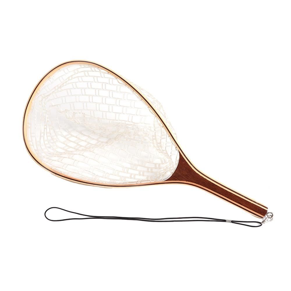 Fly Fishing Landing Net Wooden Handle Frame Catch and Release Net Portable Lightweight Rubber Fishing Net
