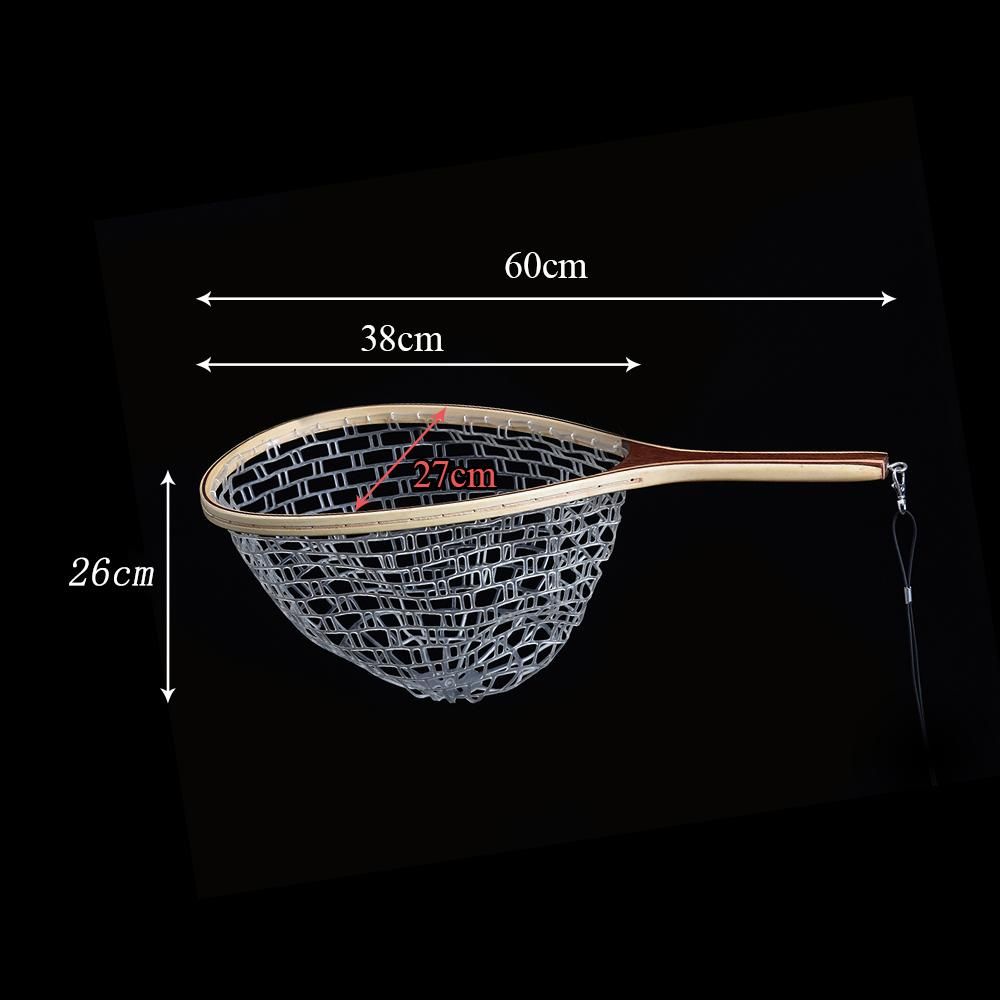 Fly Fishing Landing Net Wooden Handle Frame Catch and Release Net Portable Lightweight Rubber Fishing Net