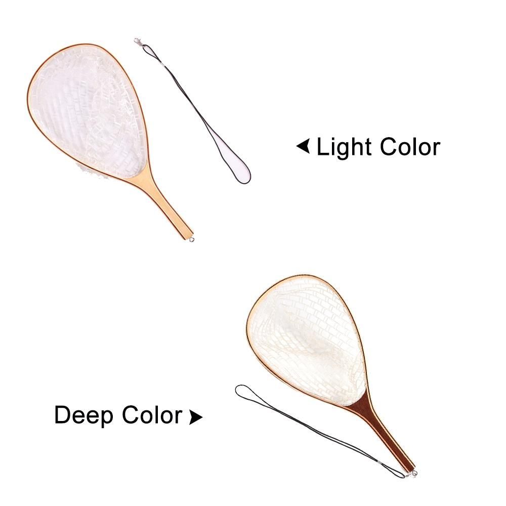 Fly Fishing Landing Net Wooden Handle Frame Catch and Release Net Portable Lightweight Rubber Fishing Net