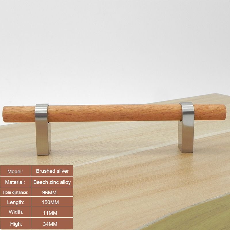 (silver 96mm Hole)Wooden Wardrobe Drawer Handle Cupboard Door Knobs Nordic Solid Wood Zinc Alloy Base Kitchen Cabinet Hardware Pulls For Furniture