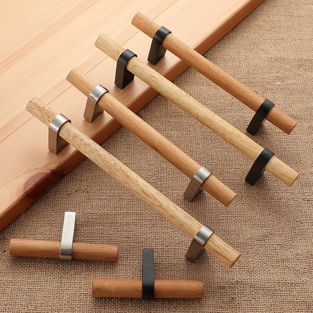 (silver 96mm Hole)Wooden Wardrobe Drawer Handle Cupboard Door Knobs Nordic Solid Wood Zinc Alloy Base Kitchen Cabinet Hardware Pulls For Furniture
