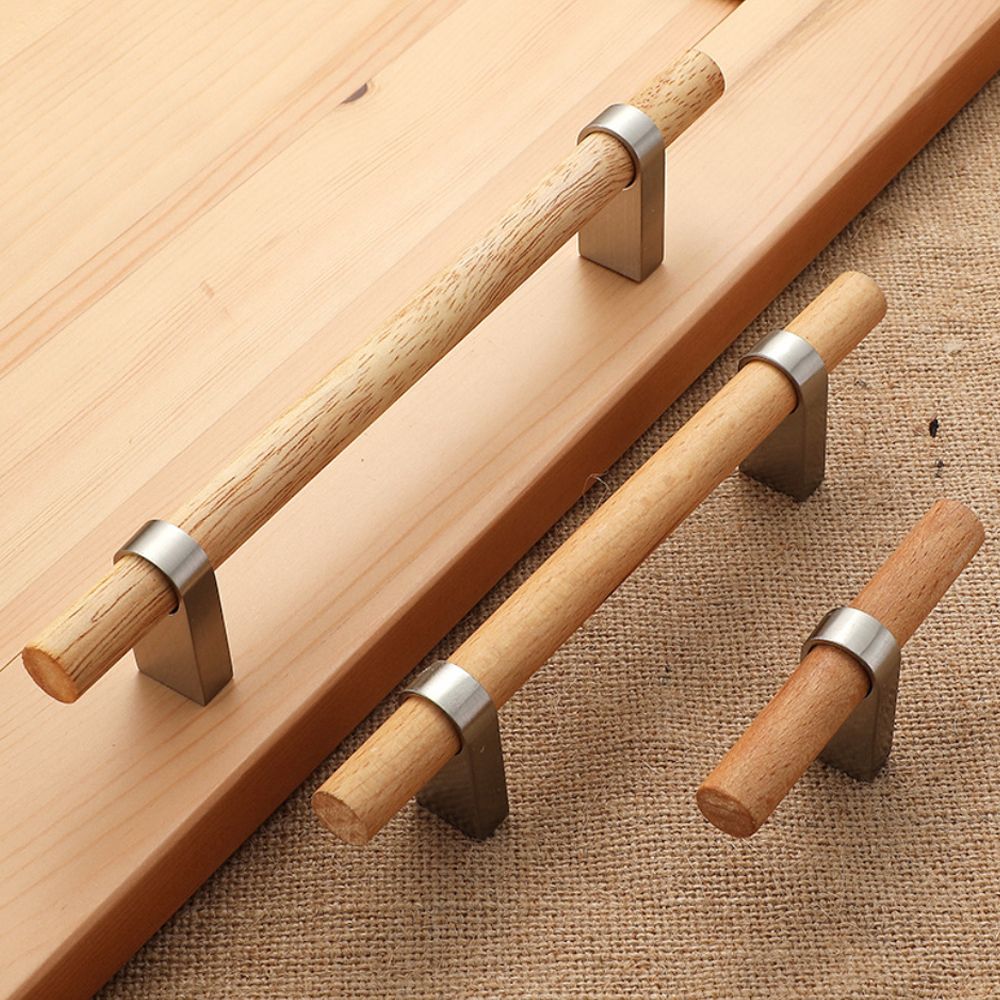 (silver 96mm Hole)Wooden Wardrobe Drawer Handle Cupboard Door Knobs Nordic Solid Wood Zinc Alloy Base Kitchen Cabinet Hardware Pulls For Furniture