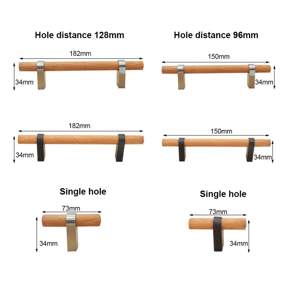 (silver 96mm Hole)Wooden Wardrobe Drawer Handle Cupboard Door Knobs Nordic Solid Wood Zinc Alloy Base Kitchen Cabinet Hardware Pulls For Furniture