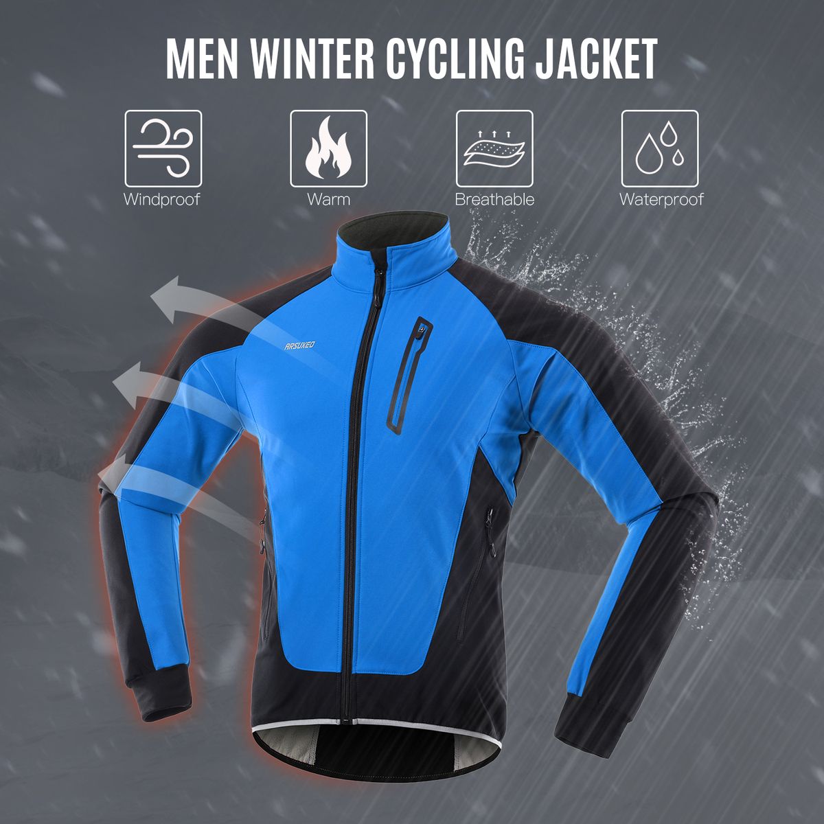 Men Cycling Jacket Waterproof Windproof Thermal Fleece Bike