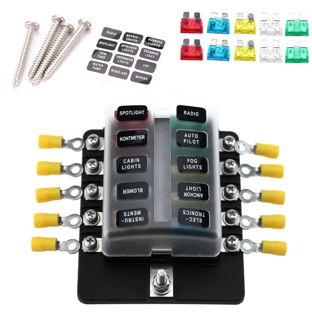 10 Way Blade Fuse Box Holder Fuse Blocks With Red LED