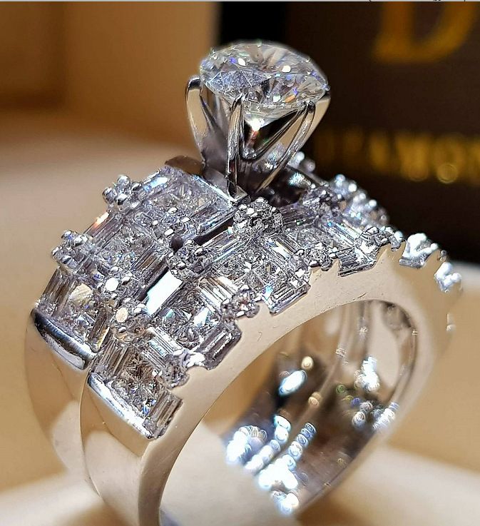 Shinning Sterling Silver Proposal Engagement Ring And Wedding Band