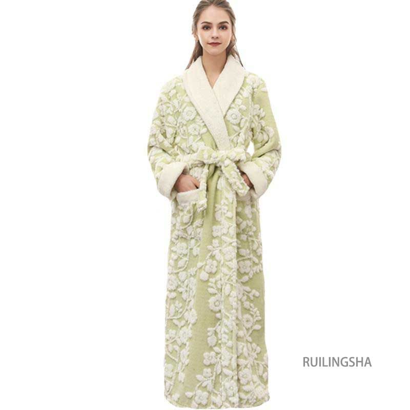 (Black Men A)Lovers Robe Women Winter Flannel Bathrobe Thicken Warm Kimono Bath Gown Sleepwar Night