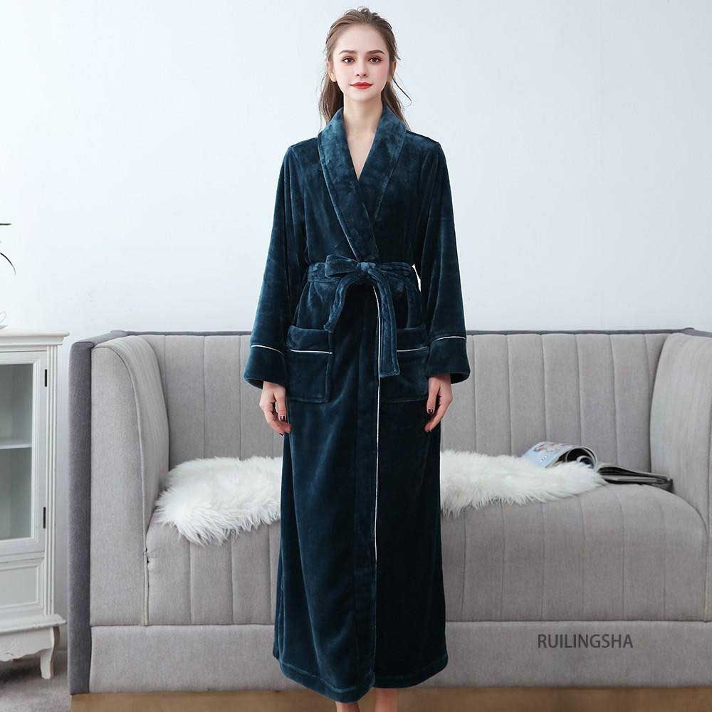 (Black Men A)Lovers Robe Women Winter Flannel Bathrobe Thicken Warm Kimono Bath Gown Sleepwar Night