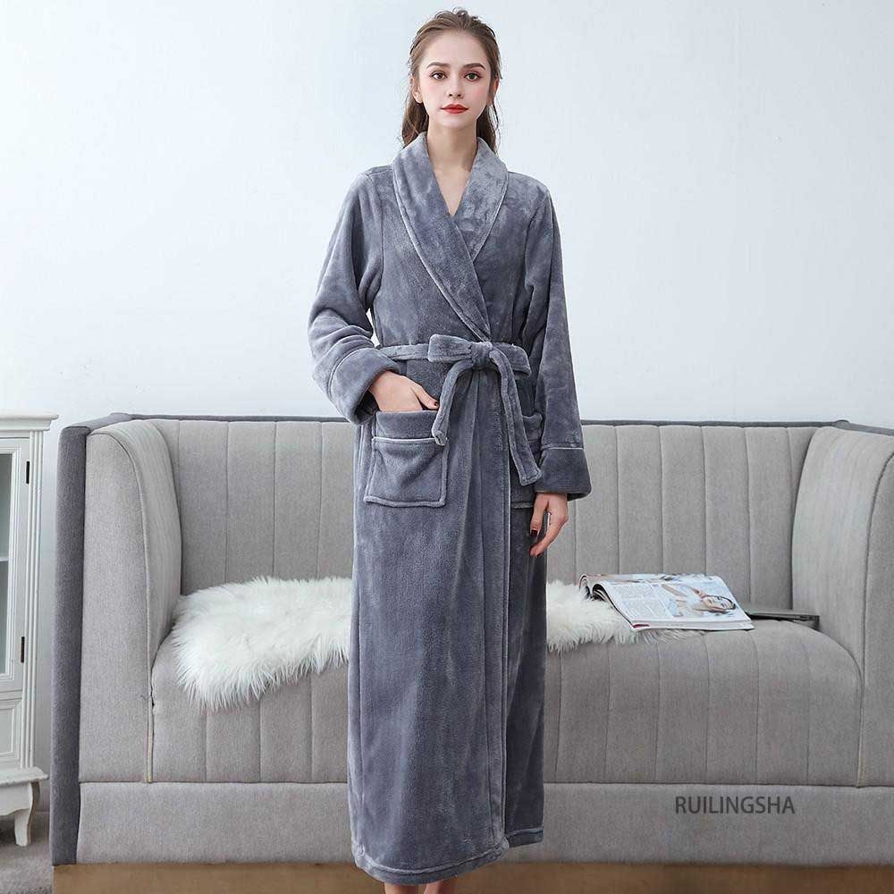 (Black Men A)Lovers Robe Women Winter Flannel Bathrobe Thicken Warm Kimono Bath Gown Sleepwar Night