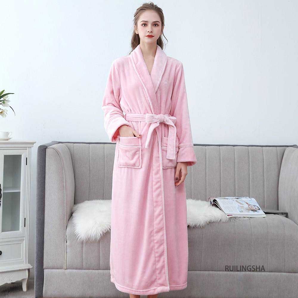 (Black Men A)Lovers Robe Women Winter Flannel Bathrobe Thicken Warm Kimono Bath Gown Sleepwar Night
