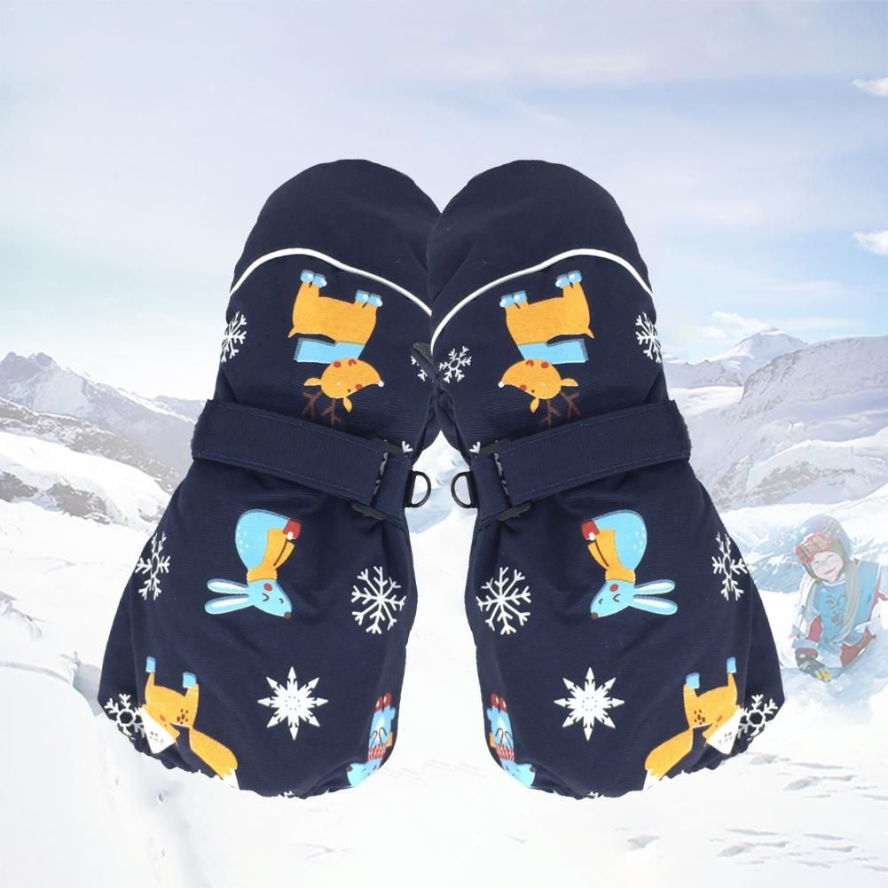 Children Sartoon Deer Rabbit Print Pattern Long Sleeves Ski Gloves, Size:One Size(Navy)