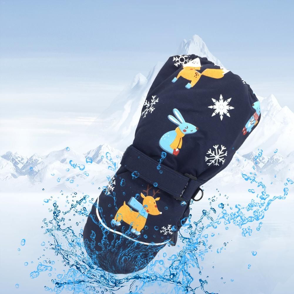 Children Sartoon Deer Rabbit Print Pattern Long Sleeves Ski Gloves, Size:One Size(Navy)