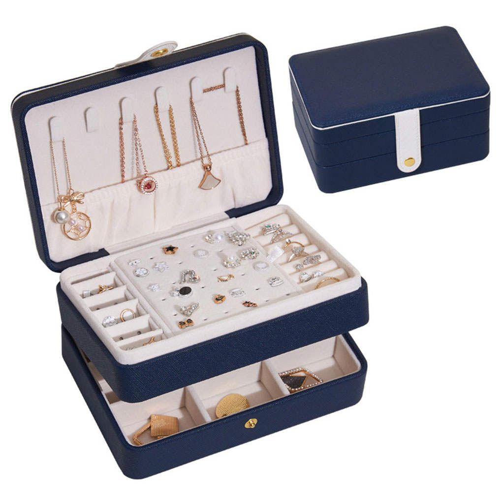 Jewelry Storage Box Chic Multifunctional With Hanging Hooks For Blue