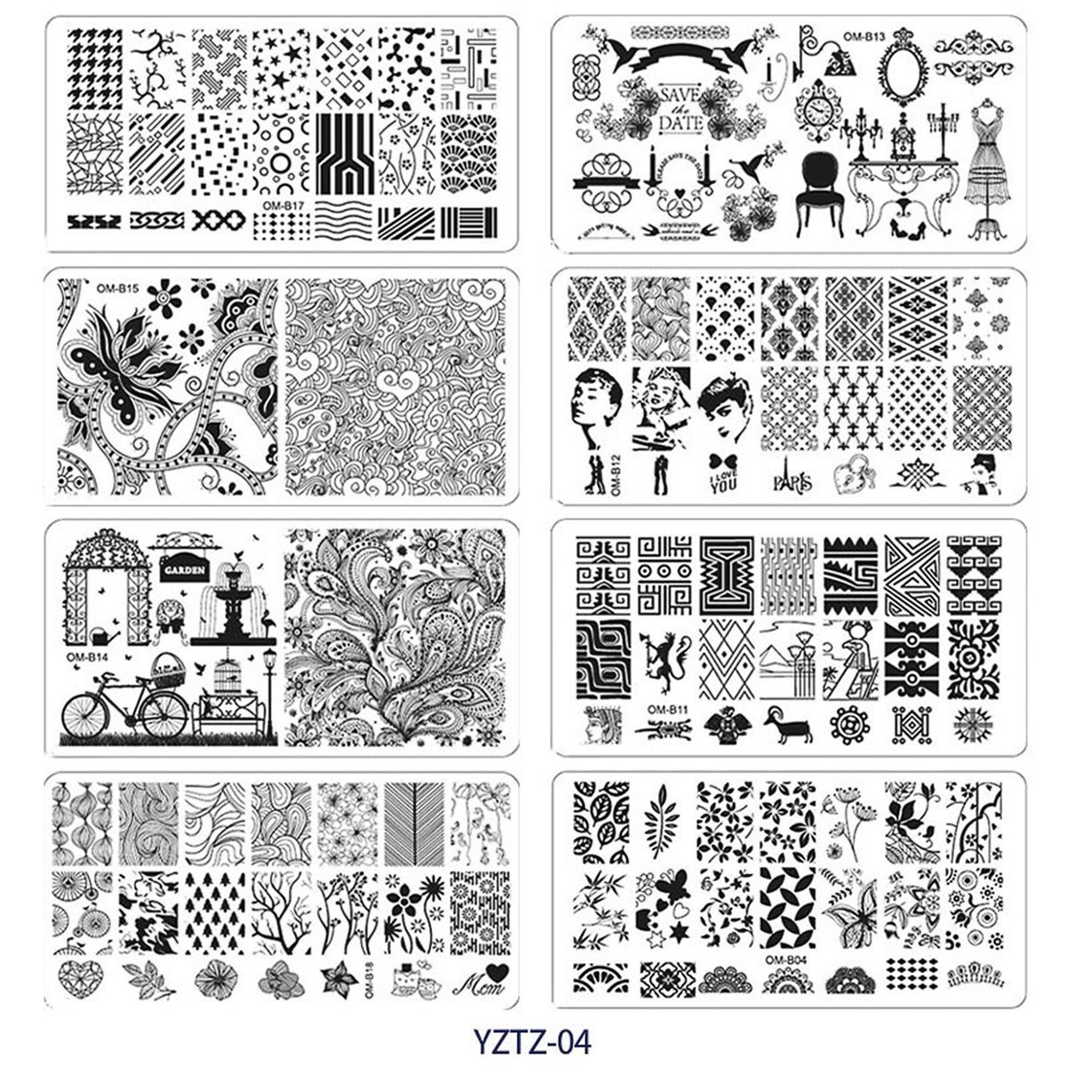 10Pcs/Set Nail Stamping Plates With Silicone Clear Stamper
