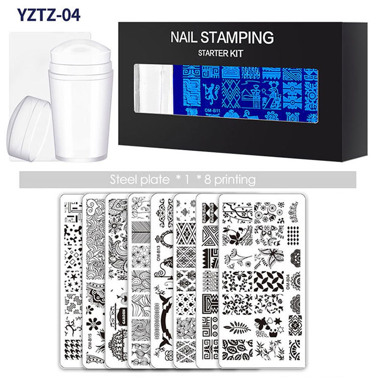 10Pcs/Set Nail Stamping Plates With Silicone Clear Stamper