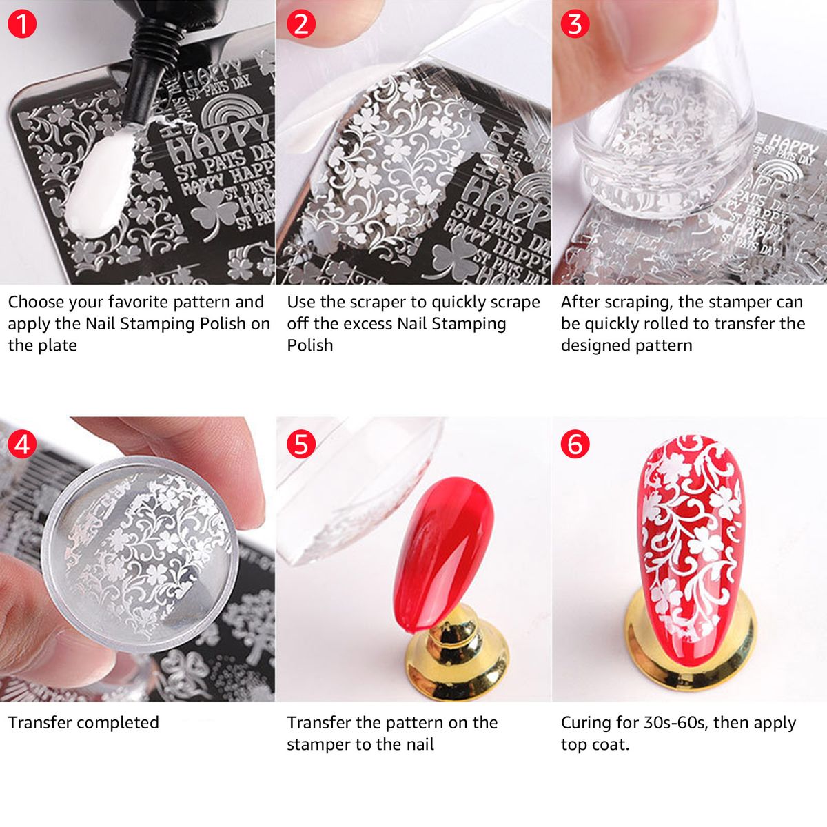 10Pcs/Set Nail Stamping Plates With Silicone Clear Stamper