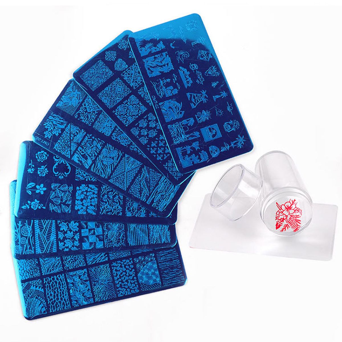10Pcs/Set Nail Stamping Plates With Silicone Clear Stamper