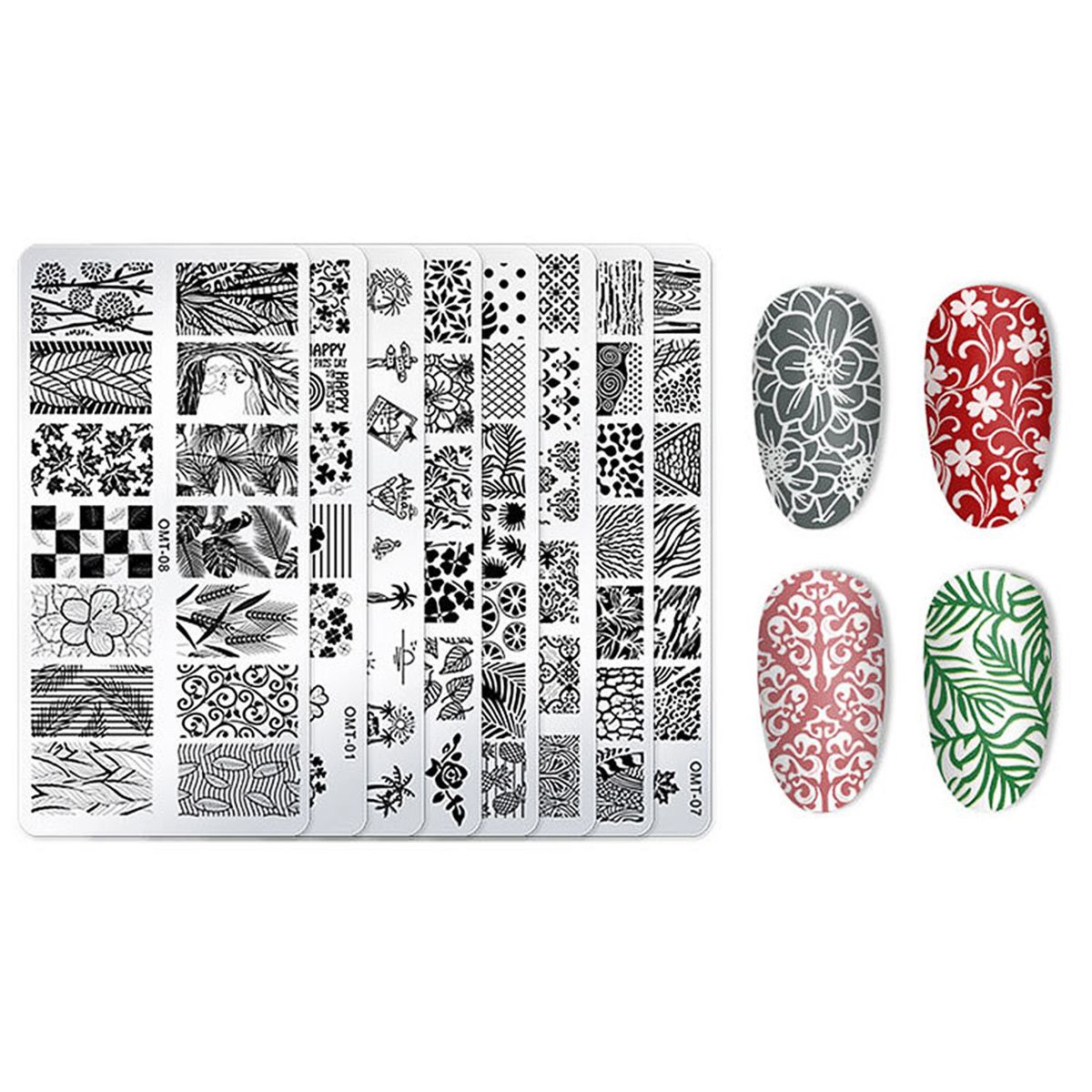 10Pcs/Set Nail Stamping Plates With Silicone Clear Stamper