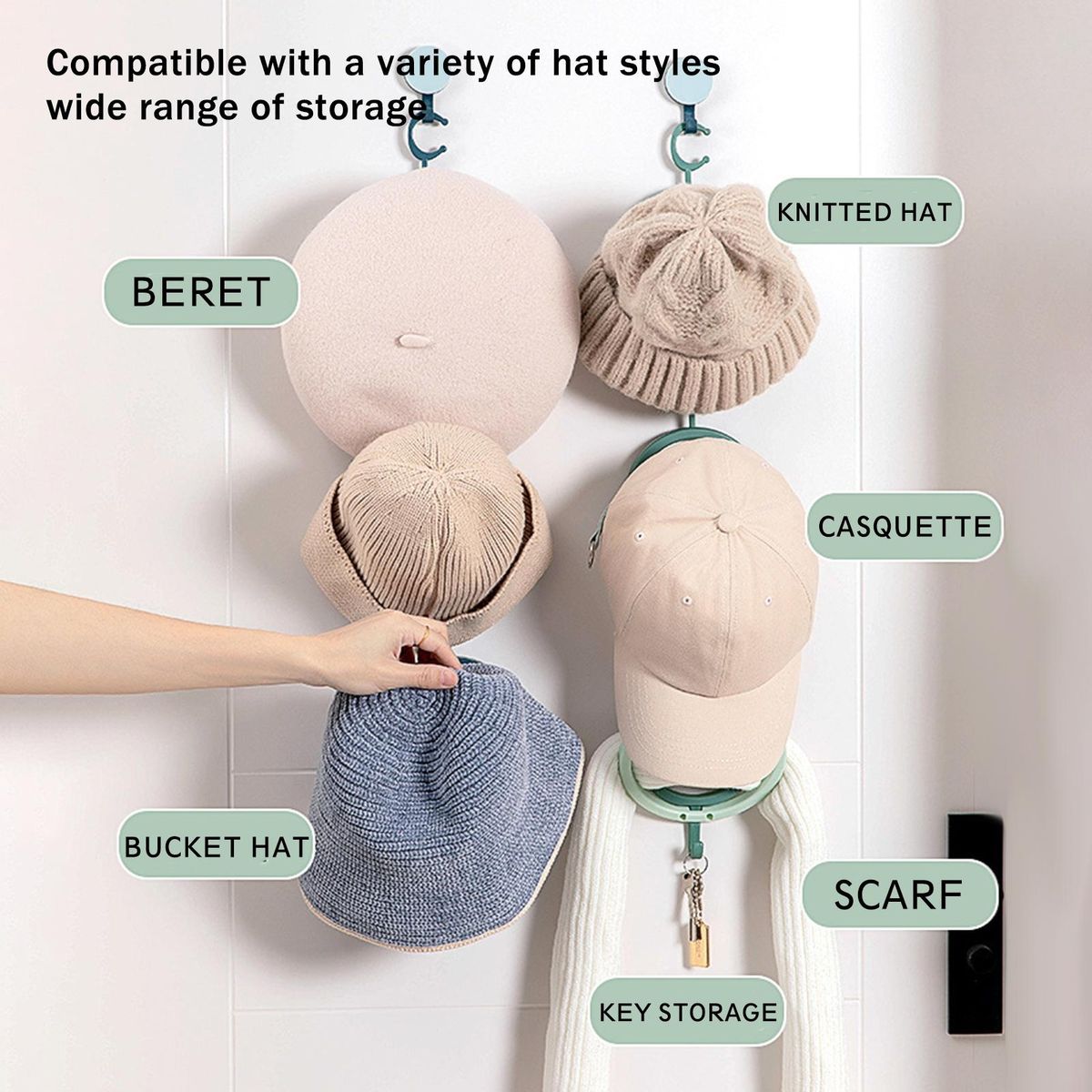 Vertical Storage Hat Organizer Compact Hat Coat Organizer for Hats Green