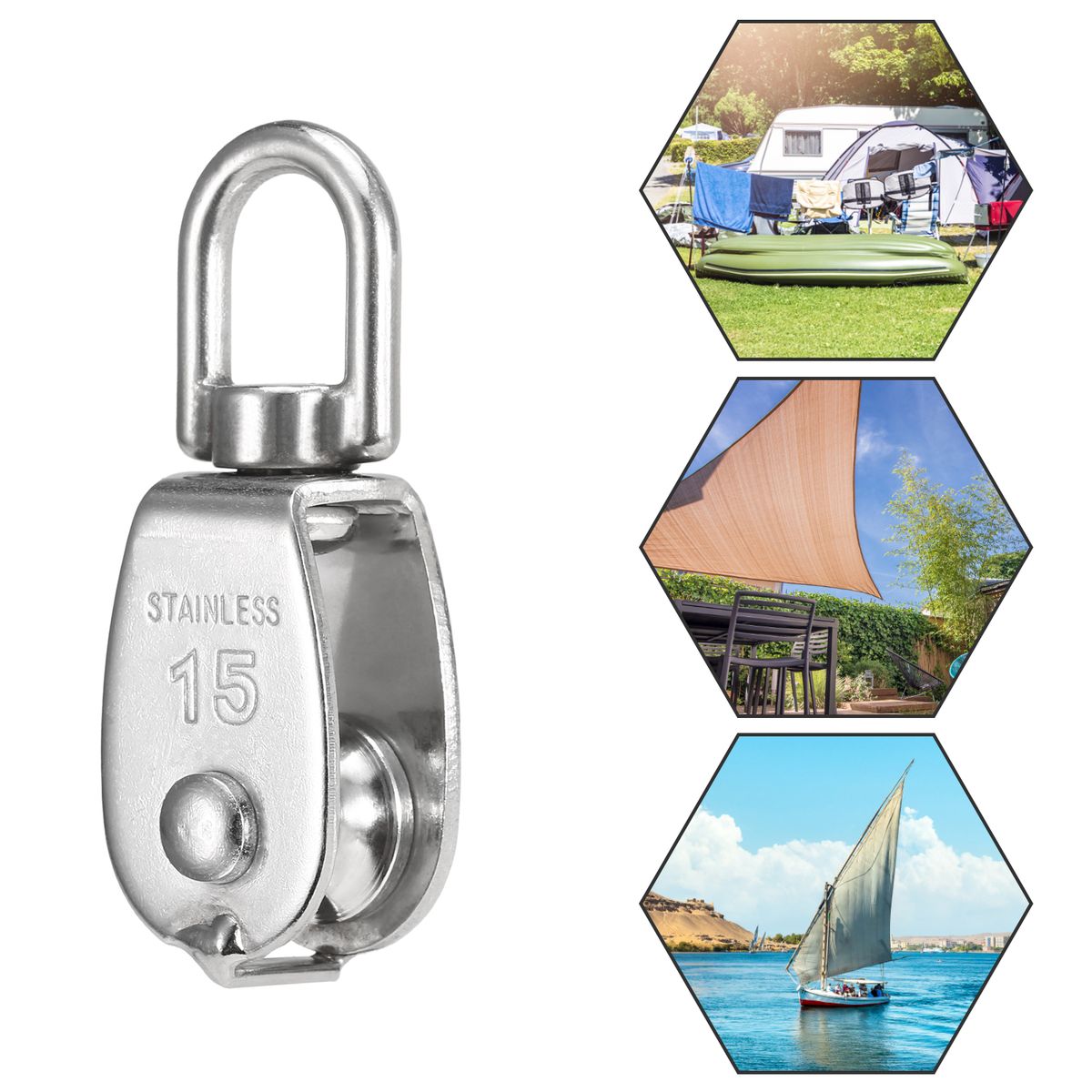 3pcs Lifting Single Pulley Stainless Steel Heavy Duty Single