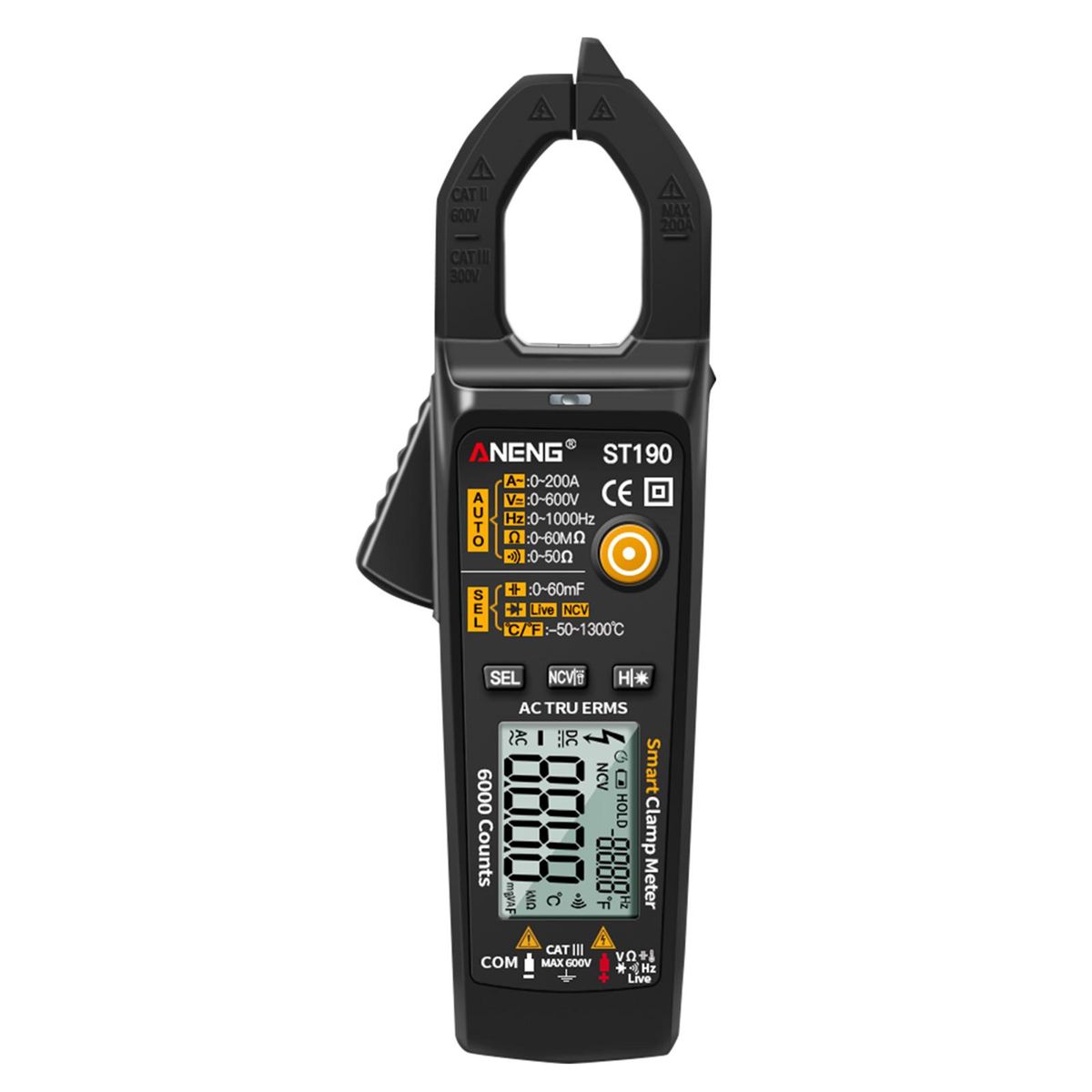 ANENG ST190 Smart Clamp Meter 6000 Counts Auto-ranging Digital Multimeter LCD Screen AC DC Voltage AC Current Detector Pen Temperature Measuring LED Flashlight Multifunction Voltage Meter Continuity Resistance Frequency Testi