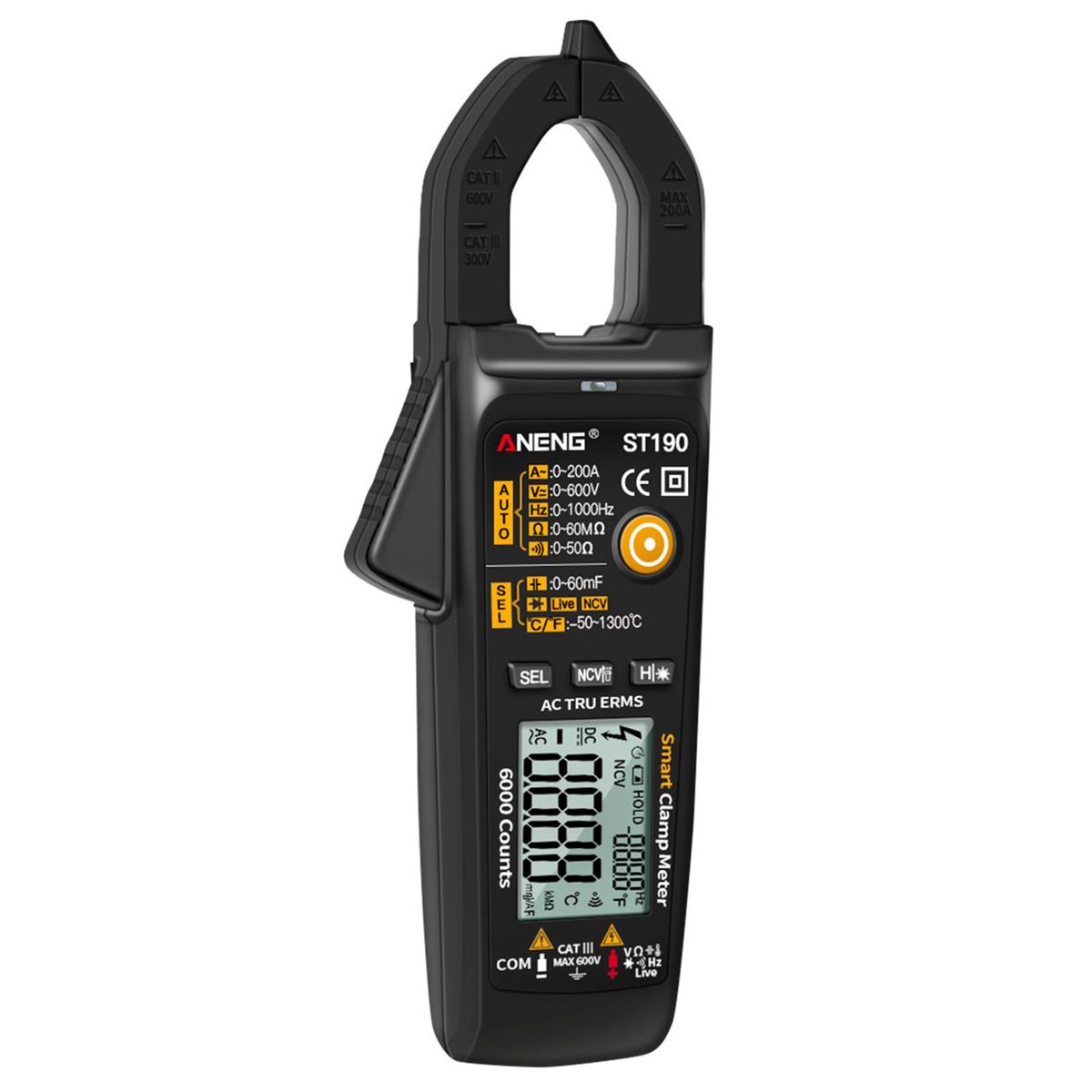 ANENG ST190 Smart Clamp Meter 6000 Counts Auto-ranging Digital Multimeter LCD Screen AC DC Voltage AC Current Detector Pen Temperature Measuring LED Flashlight Multifunction Voltage Meter Continuity Resistance Frequency Testi